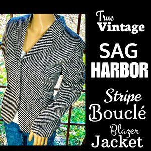 ▪️VTG▪️SAG HARBOR▪️Black & White Stripe Bouclé Blazer Jacket